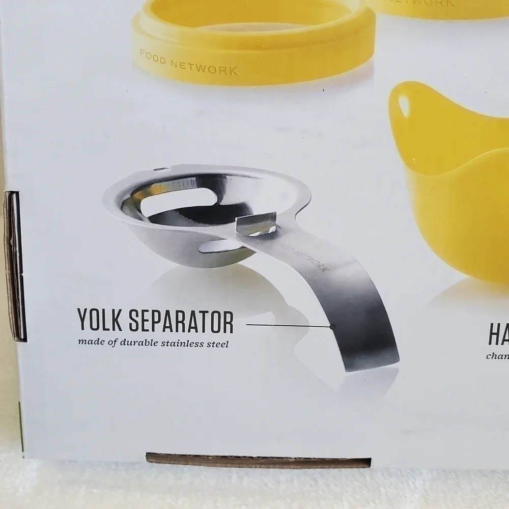 FOOD Network 6 Piece Egg Set Yolk Separator Egg Poachers Frying Rings Timer NIB